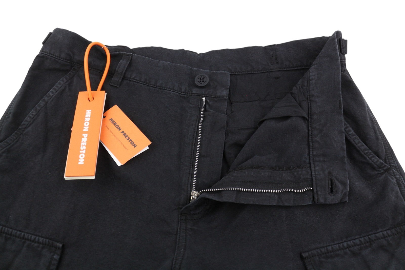 HERON PRESTON Vintage Wash Canvas Cargo Black Women Trousers XL W35 RRP649