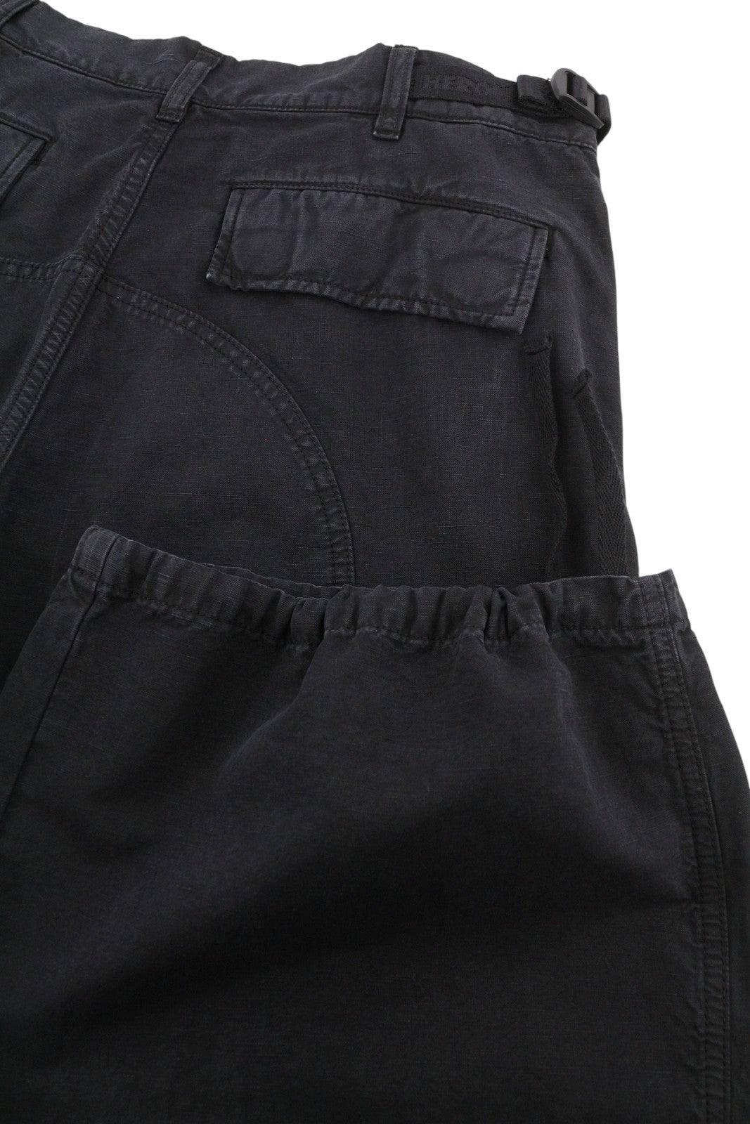 HERON PRESTON Vintage Wash Canvas Cargo Black Women Trousers XL W35 RRP649