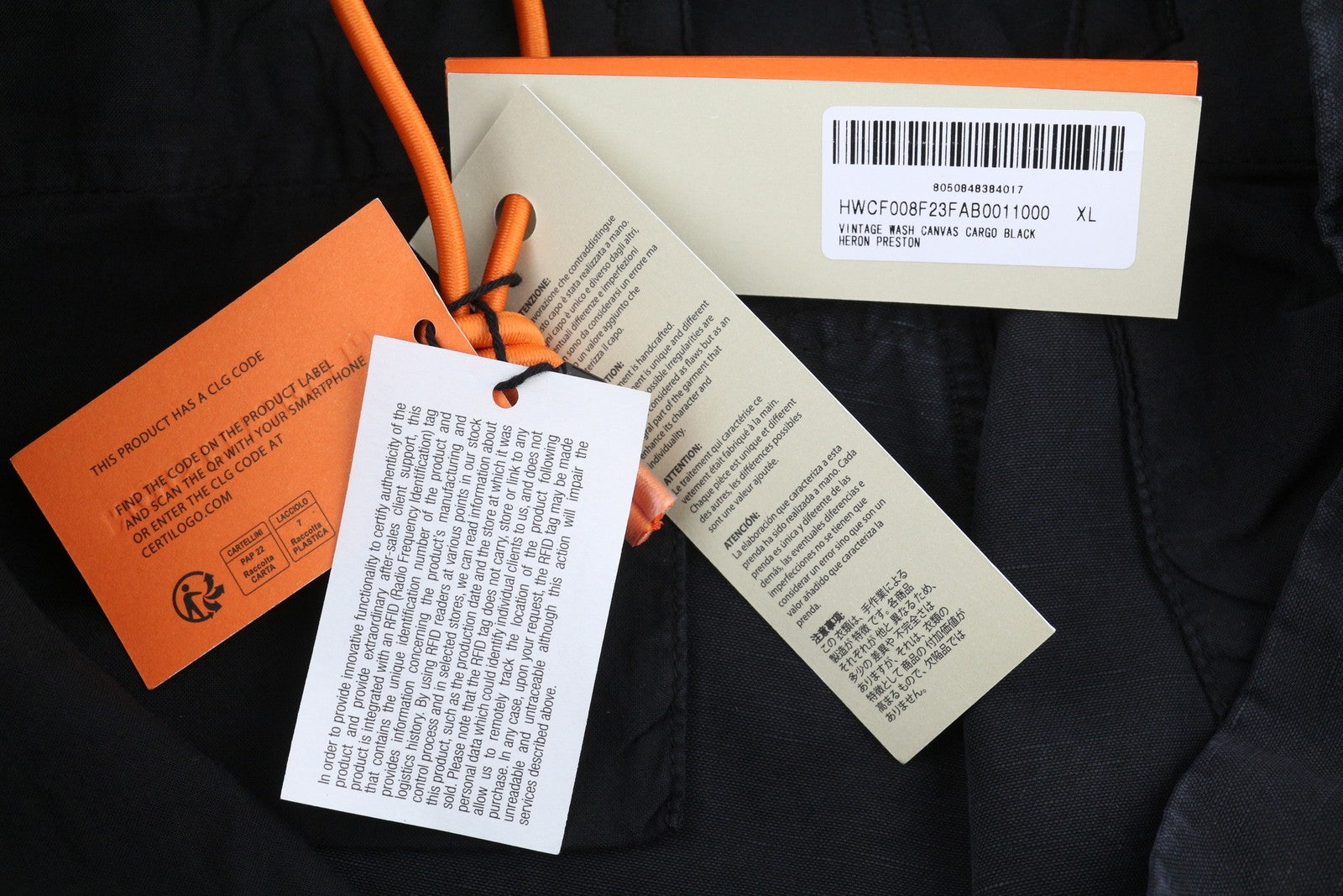 HERON PRESTON Vintage Wash Canvas Cargo Black Women Trousers XL W35 RRP649
