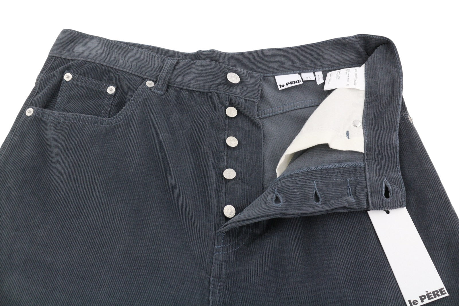 LE PERE Wide Leg Men Trousers W34 Navy Corduroy Button Fly FW25/26