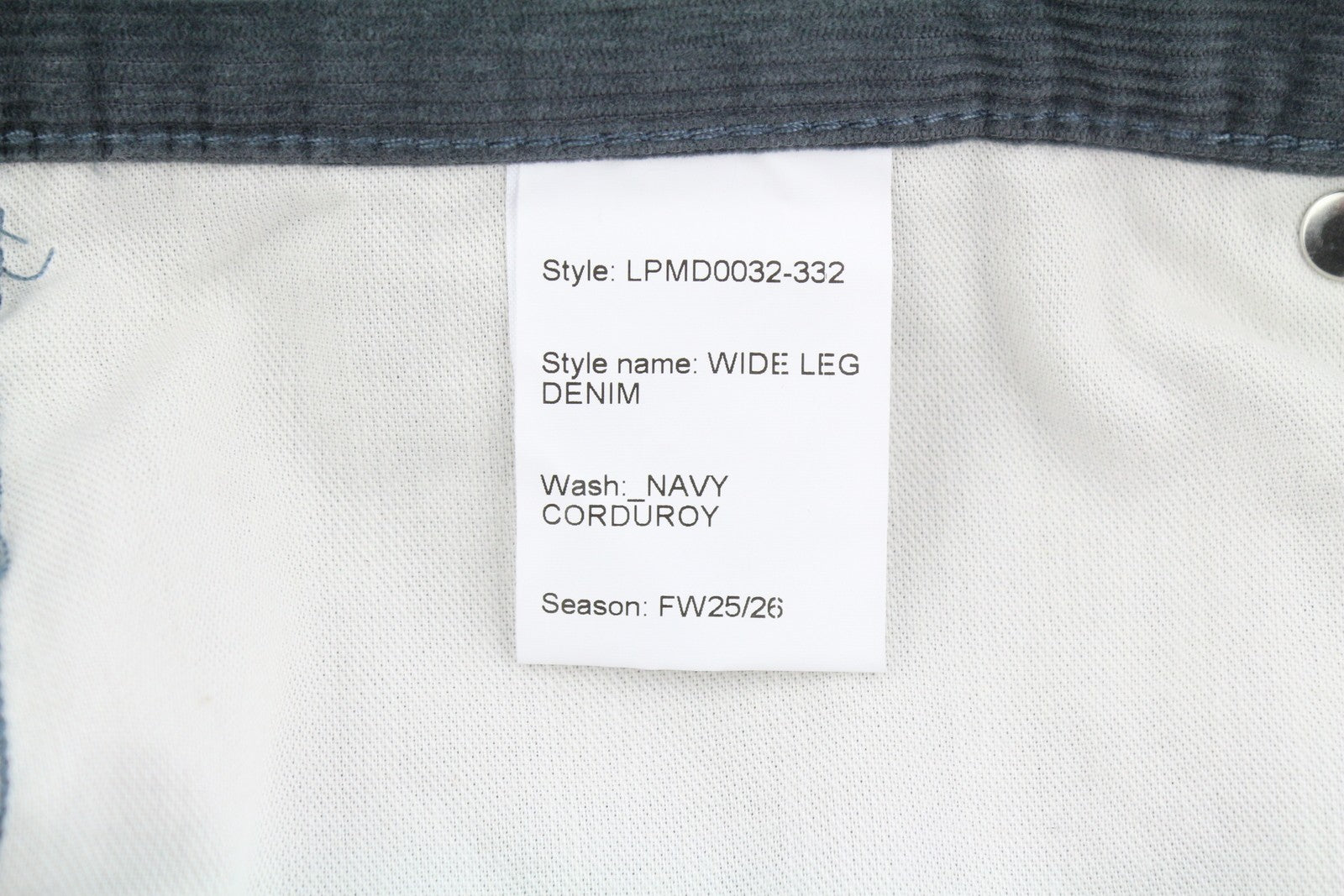 LE PERE Wide Leg Men Trousers W34 Navy Corduroy Button Fly FW25/26