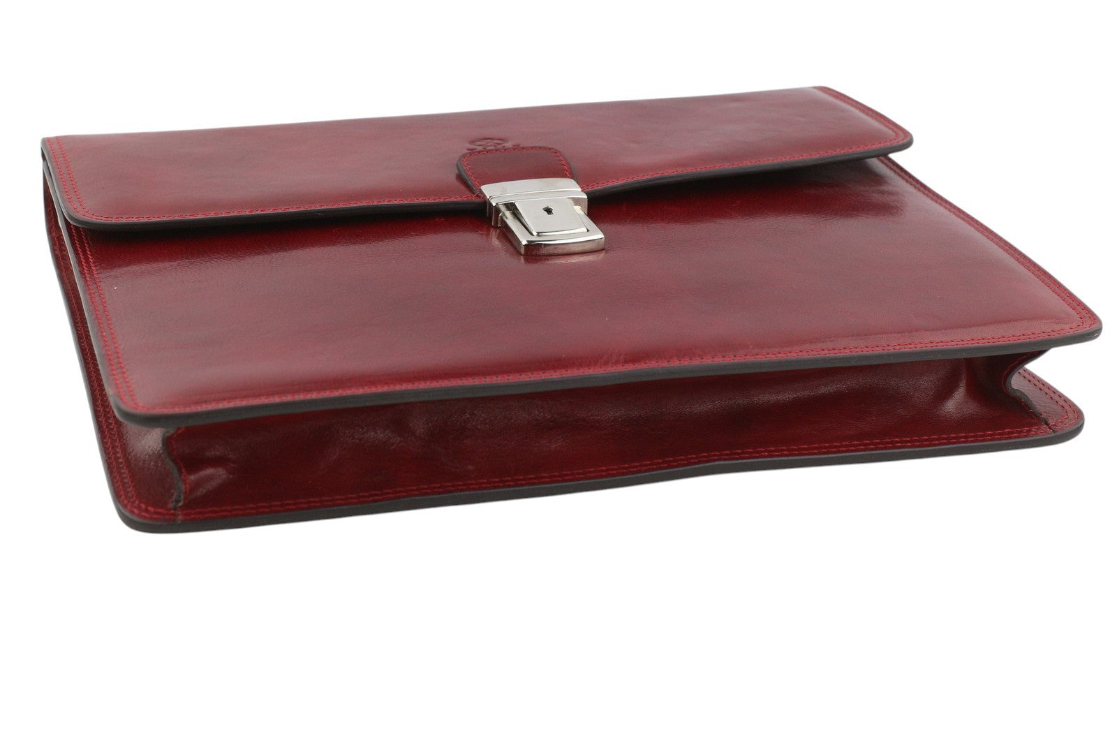 TIME RESISTANCE Men Bag OS Red Vachetta Leather Adjustable Strap Briefcase