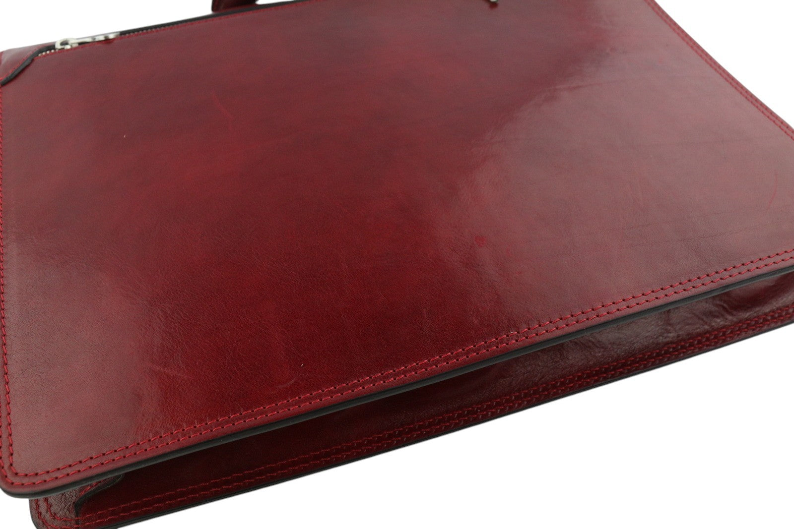 TIME RESISTANCE Men Bag OS Red Vachetta Leather Adjustable Strap Briefcase