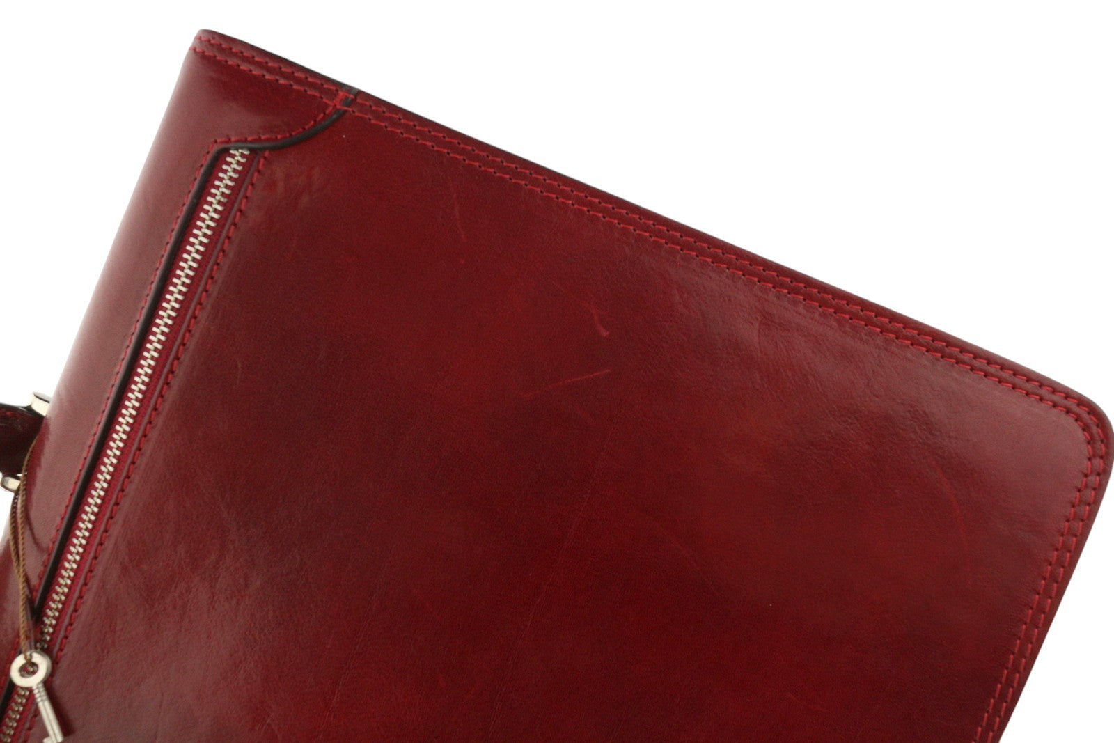 TIME RESISTANCE Men Bag OS Red Vachetta Leather Adjustable Strap Briefcase