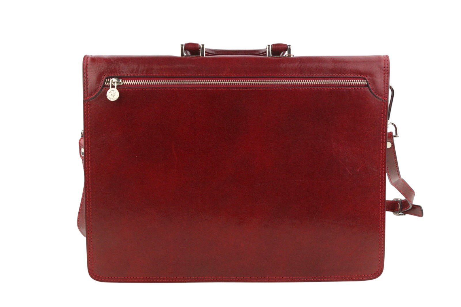 TIME RESISTANCE Men Bag OS Red Vachetta Leather Adjustable Strap Briefcase
