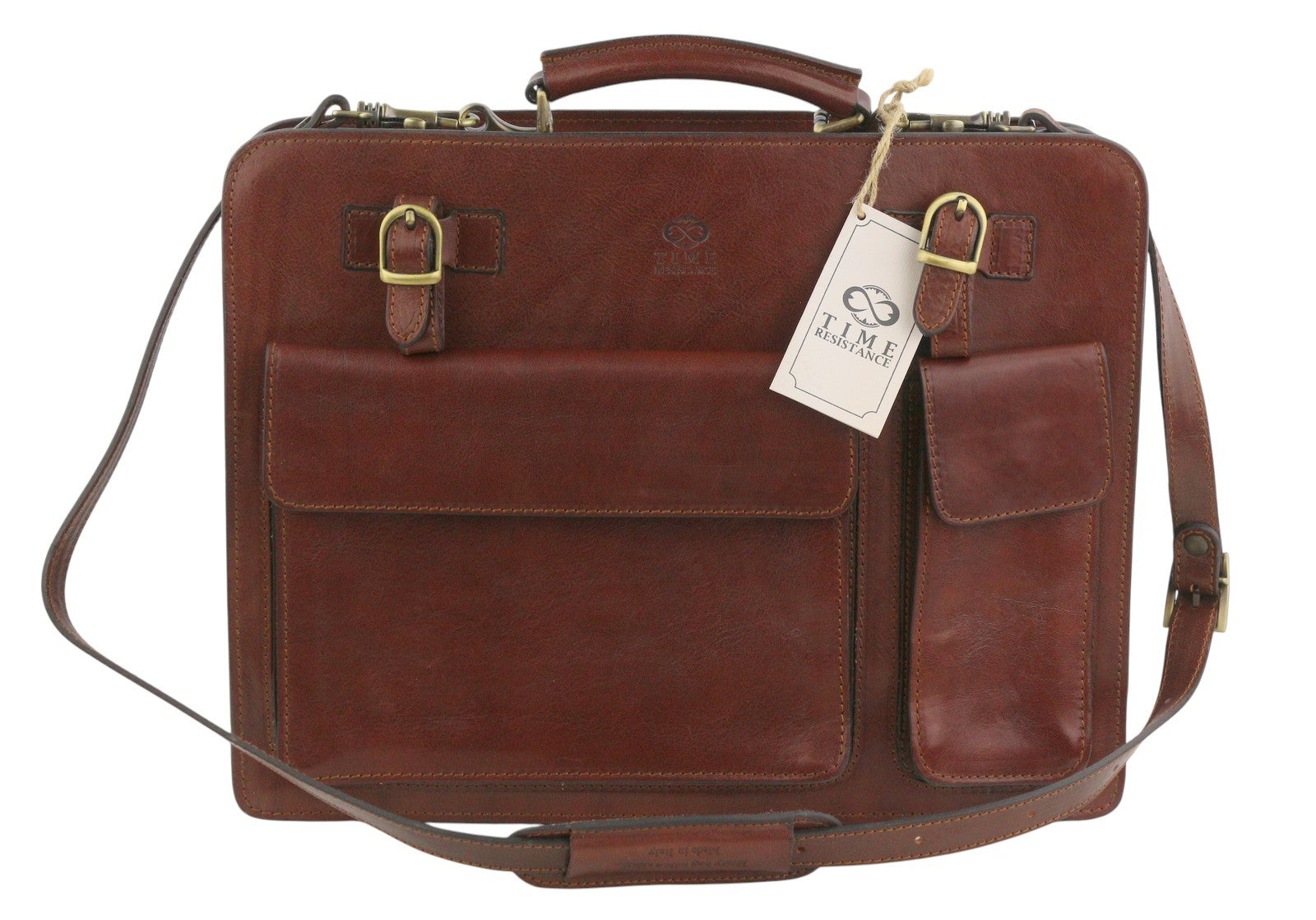 TIME RESISTANCE The Prophet Men Bag Brown Leather Large Satched Briefcase RRP320