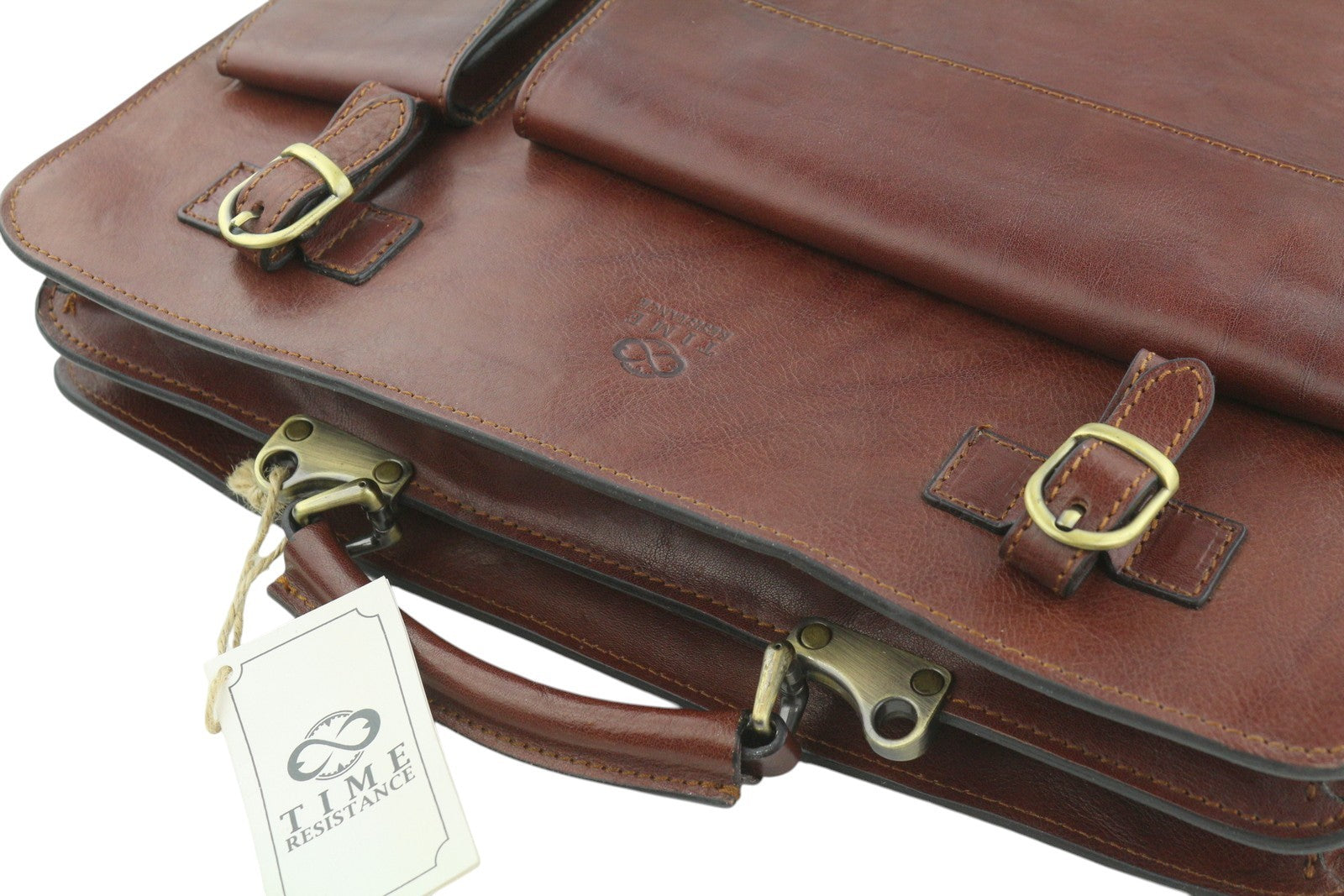 TIME RESISTANCE The Prophet Men Bag Brown Leather Large Satched Briefcase RRP320