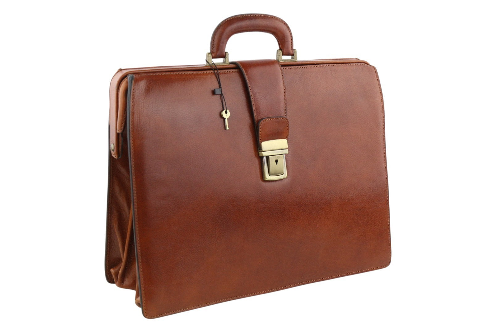 TIME RESISTANCE Men Bag The Firm OS Brown Vachetta Leather Key Briefcase RRP350