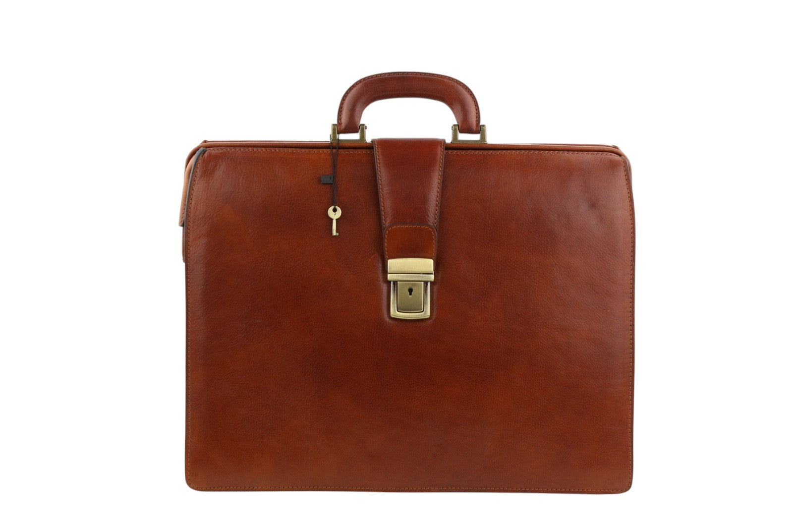 TIME RESISTANCE Men Bag The Firm OS Brown Vachetta Leather Key Briefcase RRP350