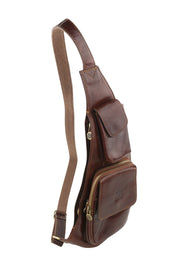 TIME RESISTANCE The Monk Men Bag OS Brown Leather Sling Crossbody RRP180
