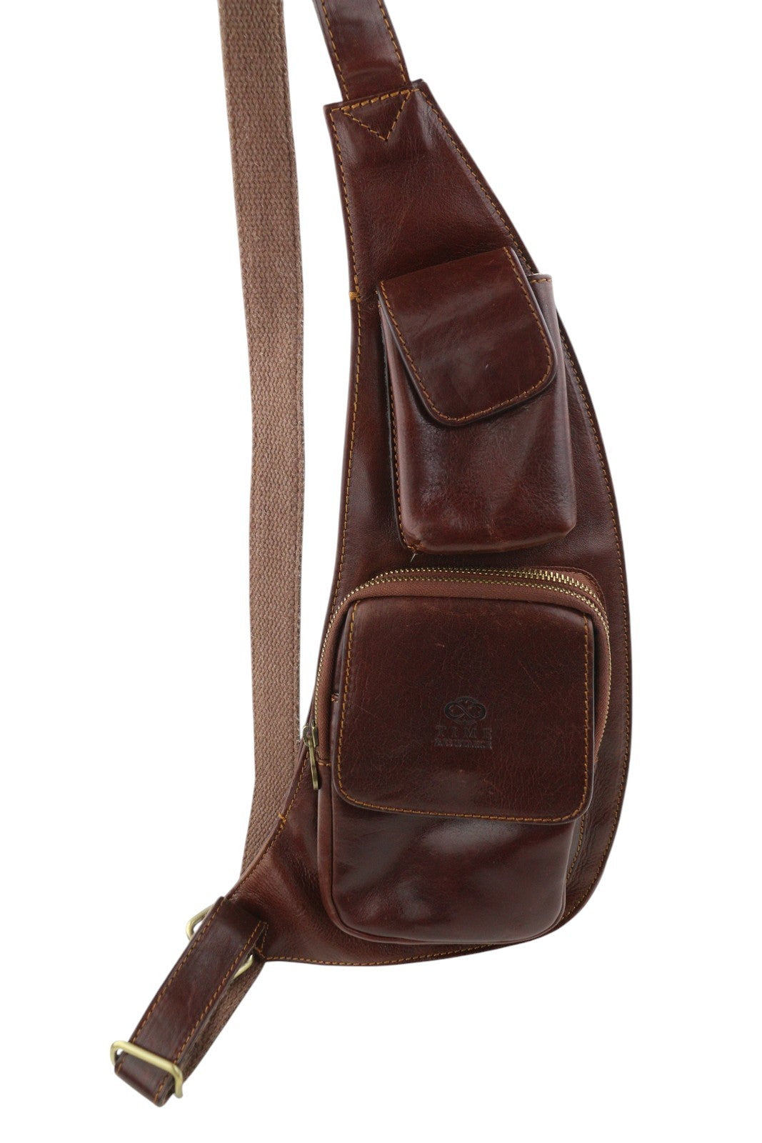 TIME RESISTANCE The Monk Men Bag OS Brown Leather Sling Crossbody RRP180