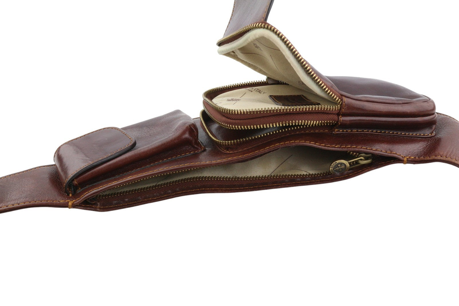 TIME RESISTANCE The Monk Men Bag OS Brown Leather Sling Crossbody RRP180
