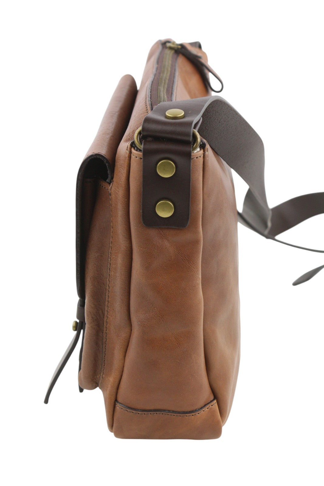 TIME RESISTANCE Persuasion Men Bag OS Brown Vachetta Leather Satchel RRP210