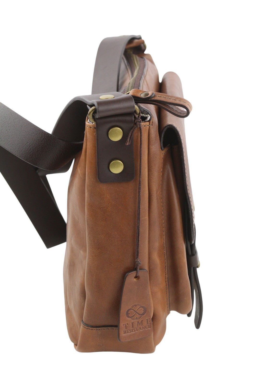 TIME RESISTANCE Persuasion Men Bag OS Brown Vachetta Leather Satchel RRP210