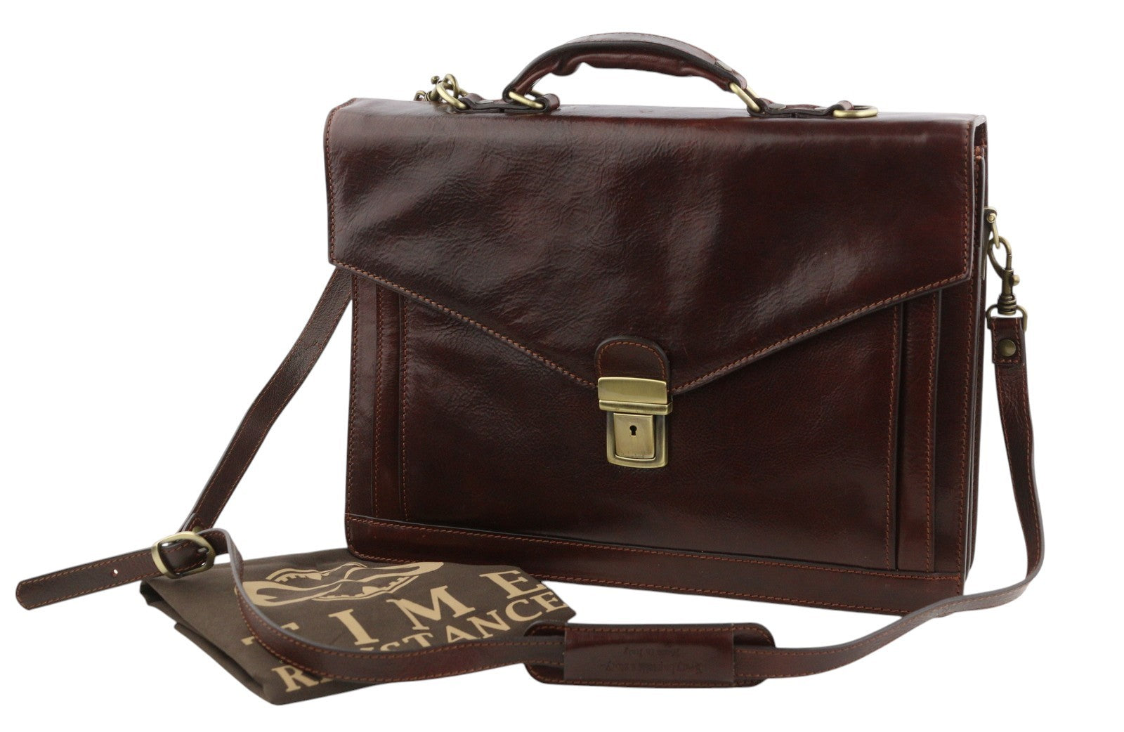 TIME RESISTANCE Men Bag The Magus Brown Vachetta Leather Briefcase RRP320