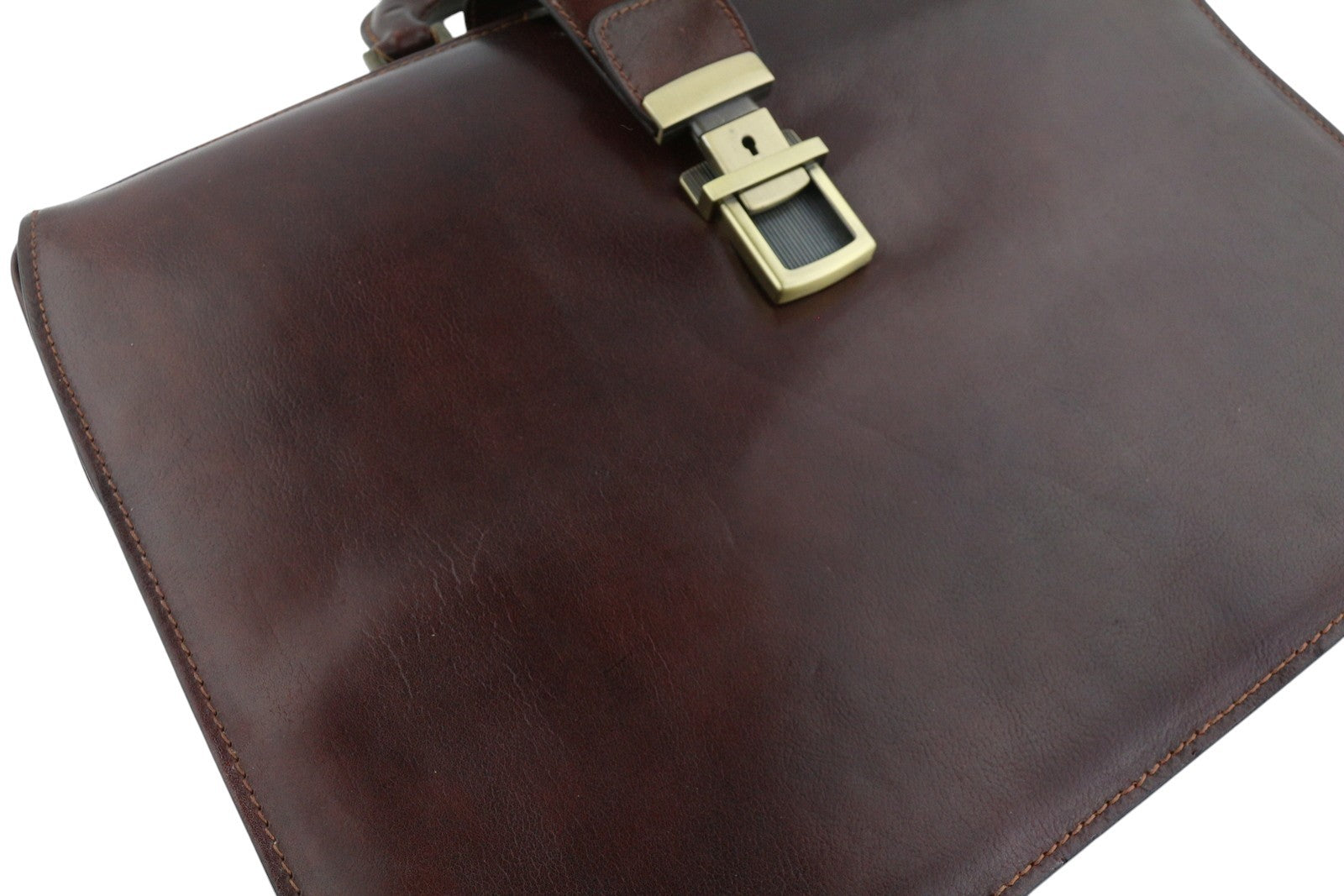 TIME RESISTANCE Men Bag The Firm Dark Brown Vachetta Leather Briefcase RRP350