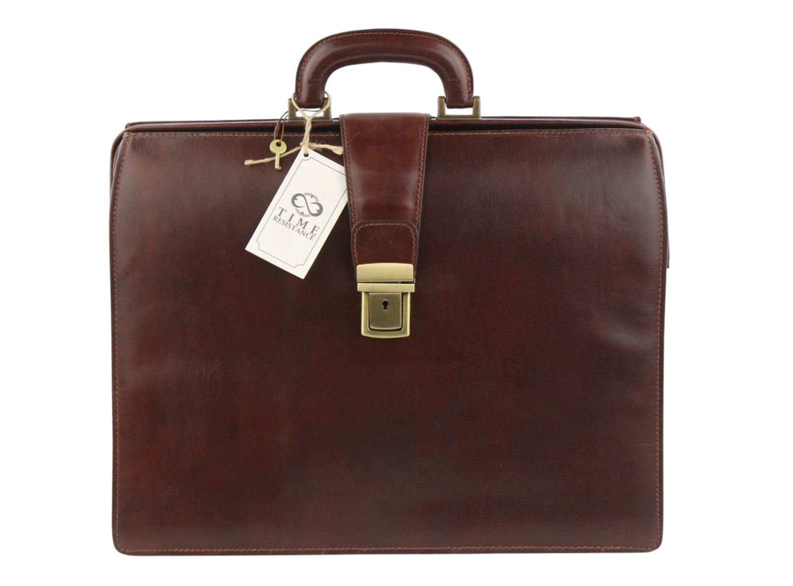 TIME RESISTANCE Men Bag The Firm Dark Brown Vachetta Leather Briefcase RRP350