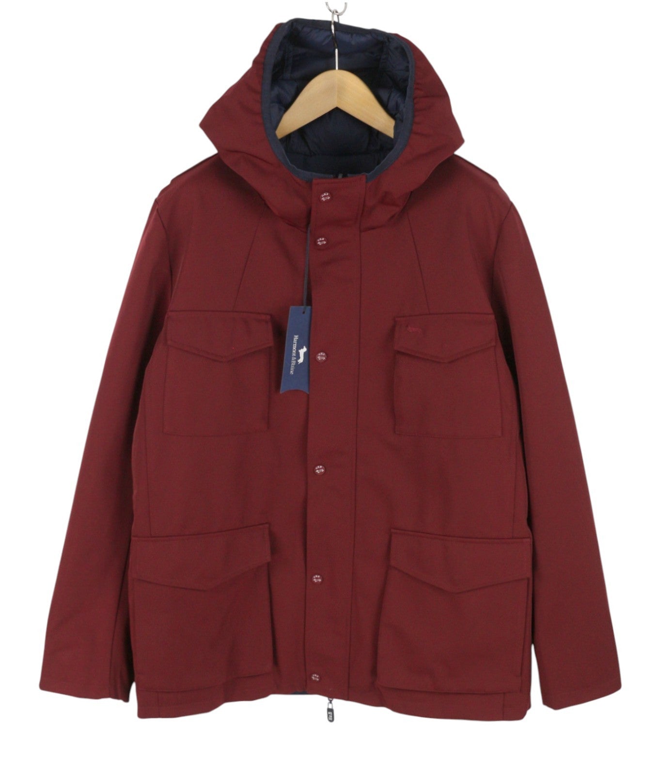 HARMONT & BLAINE Men Jacket 2XL Burgundy & Blue Reversible Padded Hooded
