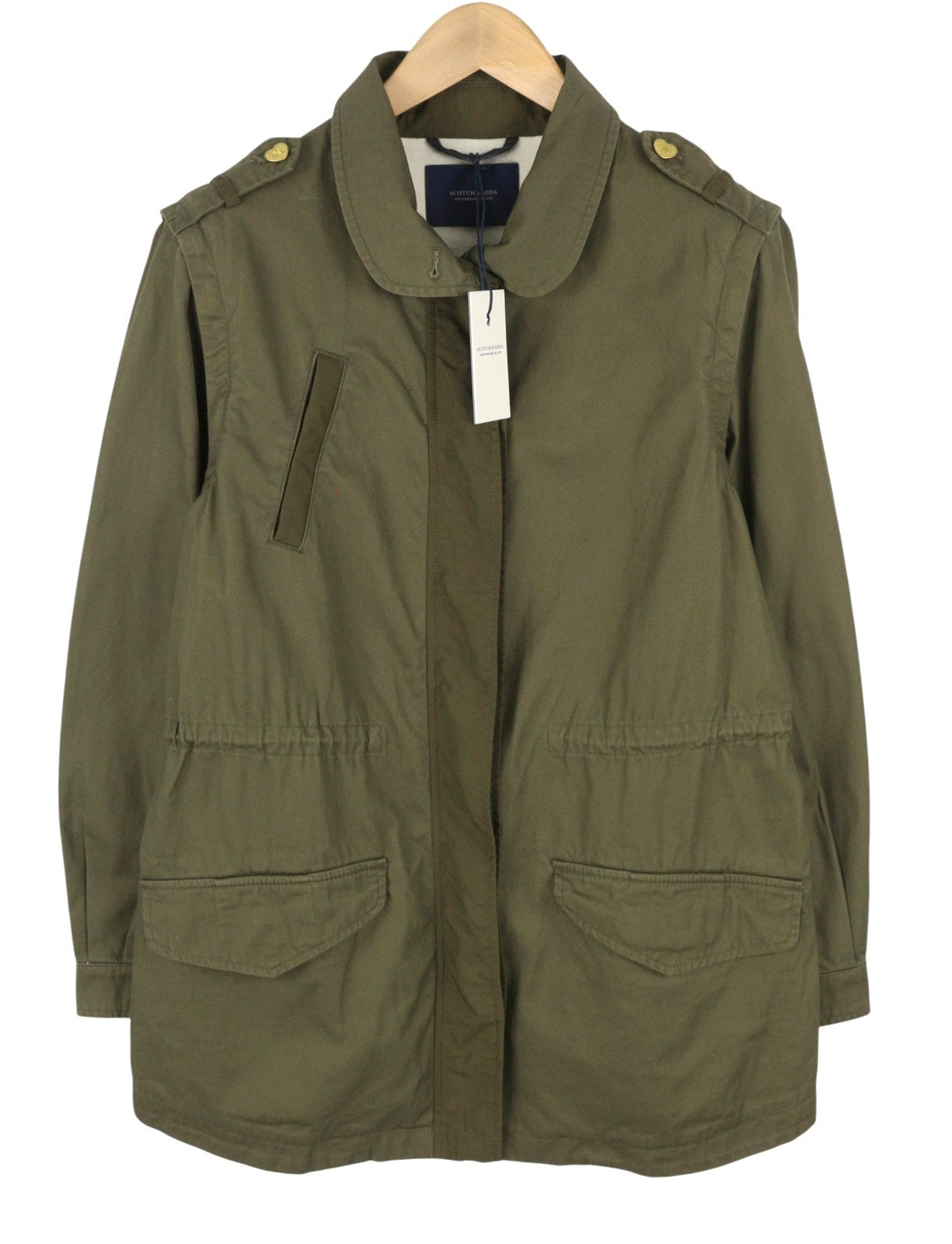 SCOTCH & SODA Women Jacket L Khaki Green Removable Sleeves Drawstring Waist
