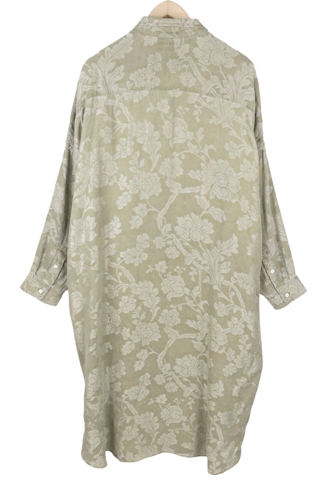 R13 Jumbo Shirtdress Women Dress M/L Olive Flower Linen Blend Relaxed PS26