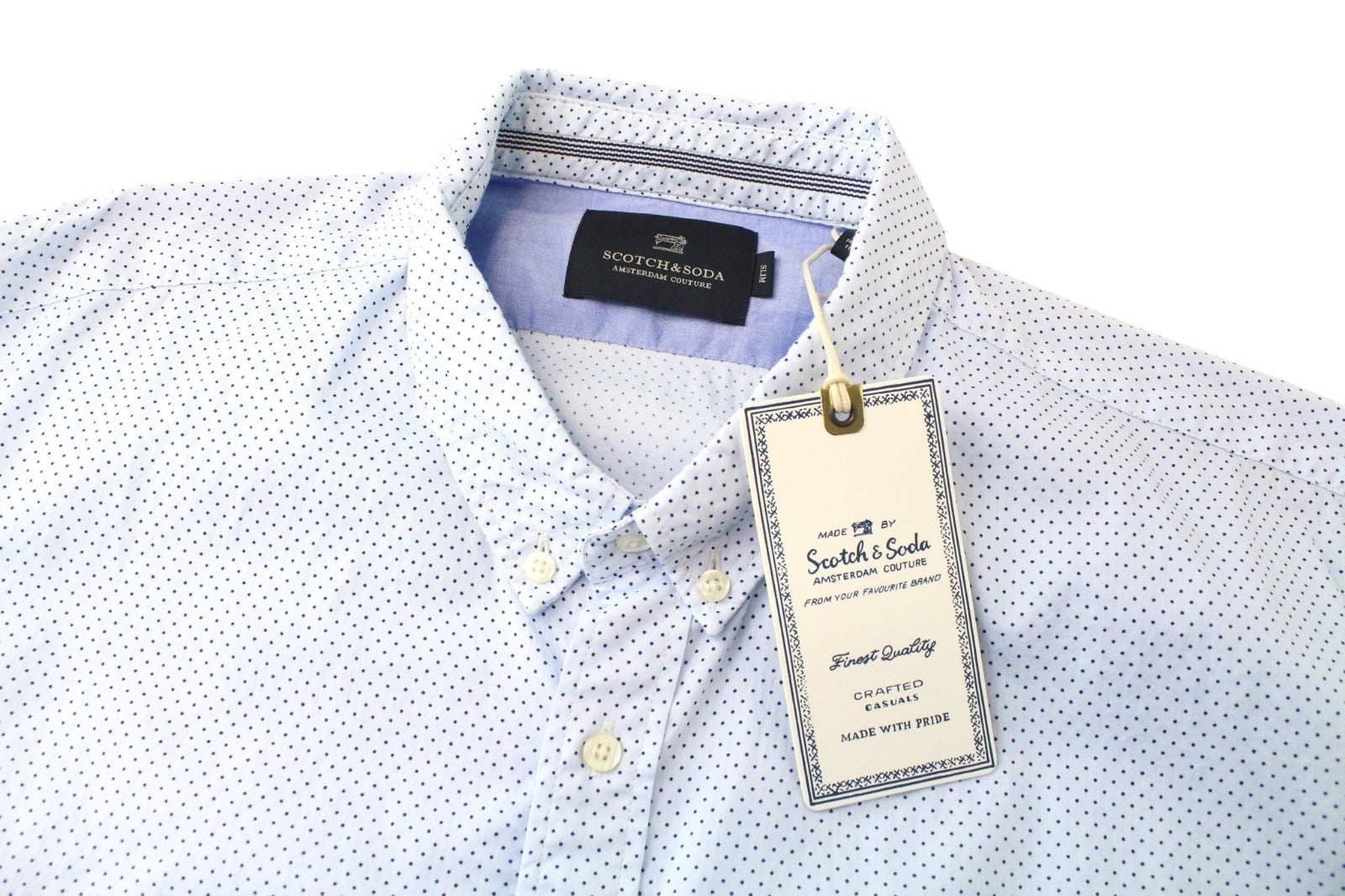SCOTCH & SODA Men Shirt 2XL Blue Polka Dot Print Slim Cut Melange Button-Down