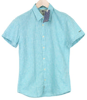 SCOTCH & SODA Men Shirt S Short Sleeve Green Melange Slim Cut Linen Cotton Blend