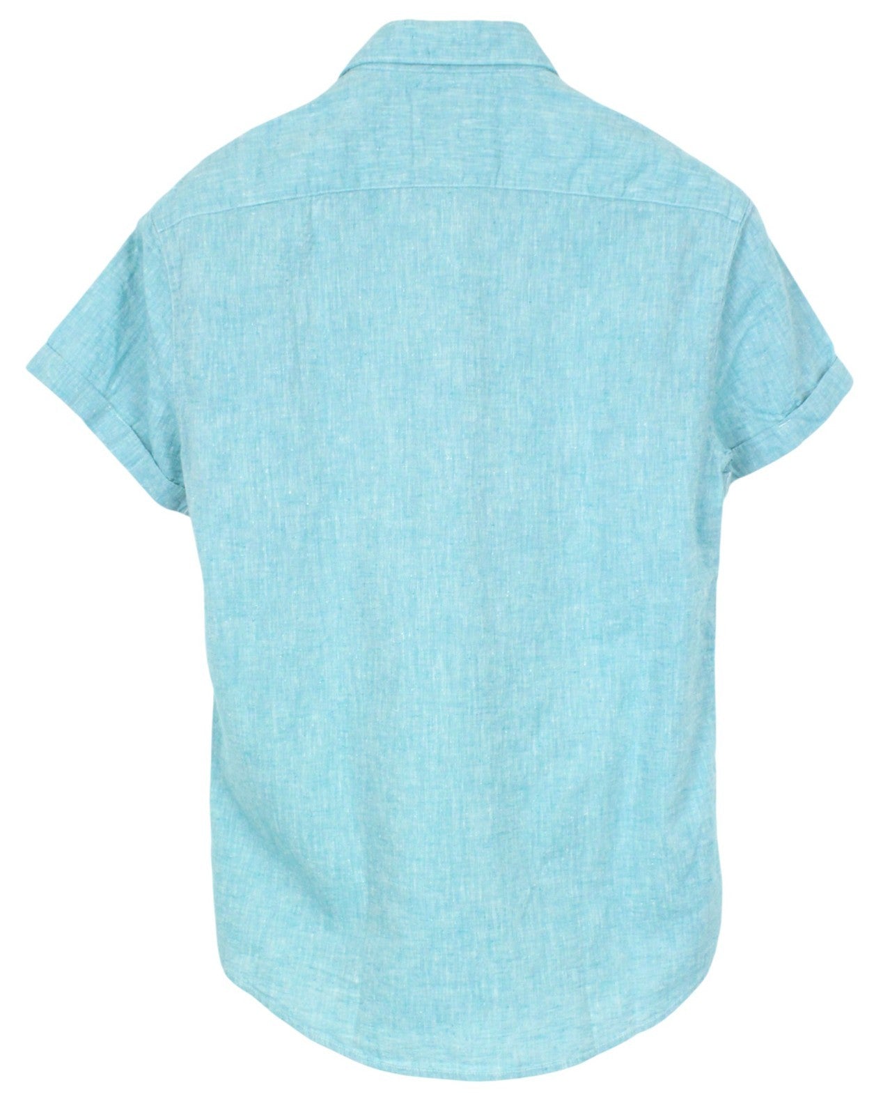SCOTCH & SODA Men Shirt S Short Sleeve Green Melange Slim Cut Linen Cotton Blend