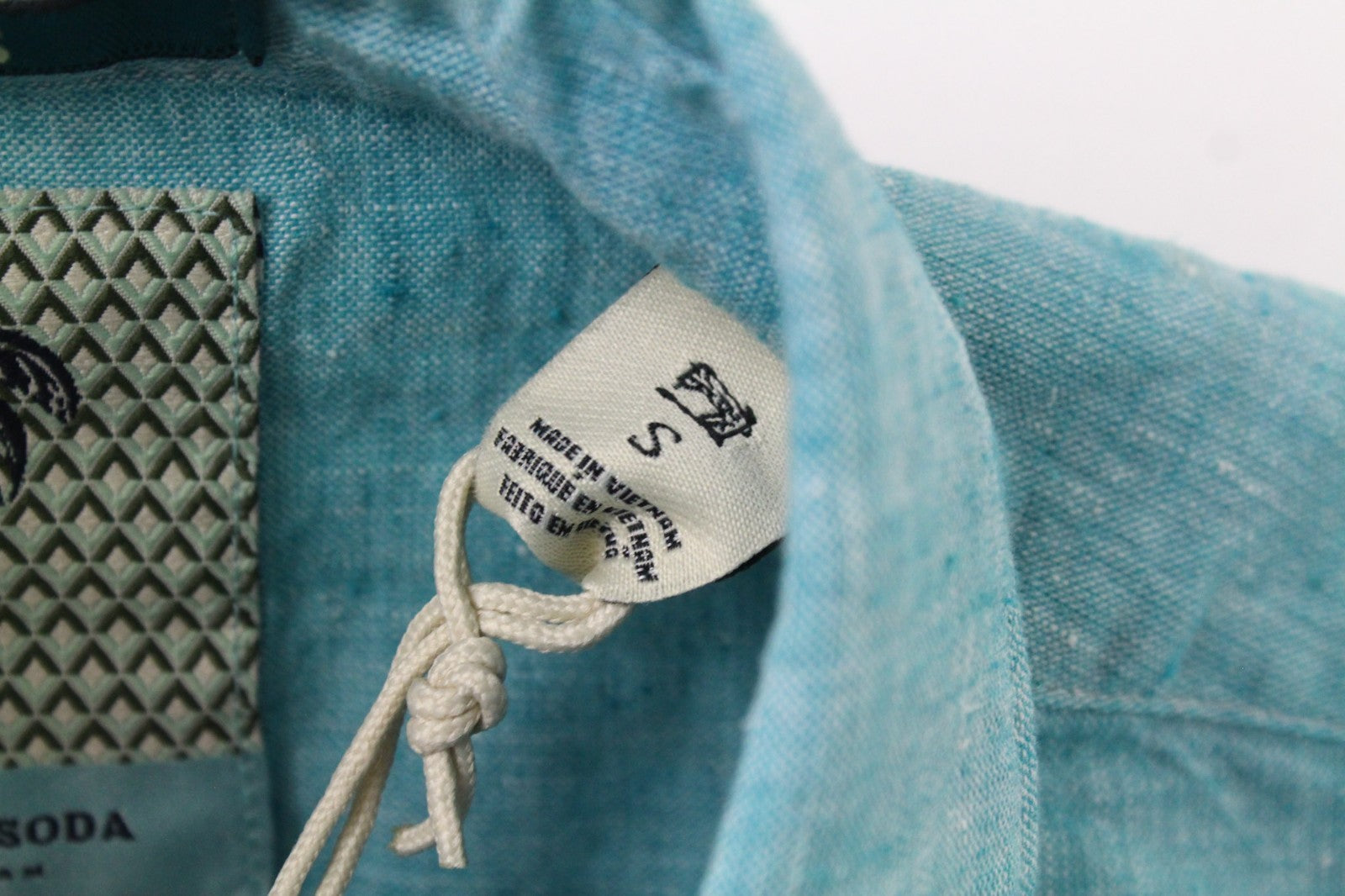 SCOTCH & SODA Men Shirt S Short Sleeve Green Melange Slim Cut Linen Cotton Blend