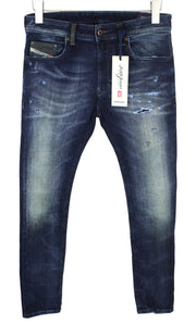 DIESEL Thavar-NE R060S Men Jeans W28 Distress Blue Jogg Sweat Slim Carrot Cut