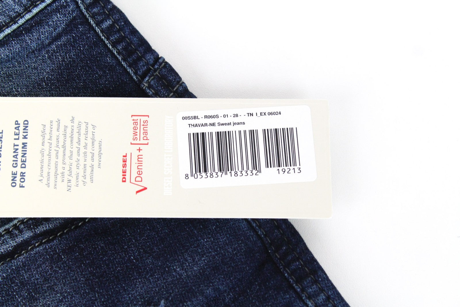 DIESEL Thavar-NE R060S Men Jeans W28 Distress Blue Jogg Sweat Slim Carrot Cut