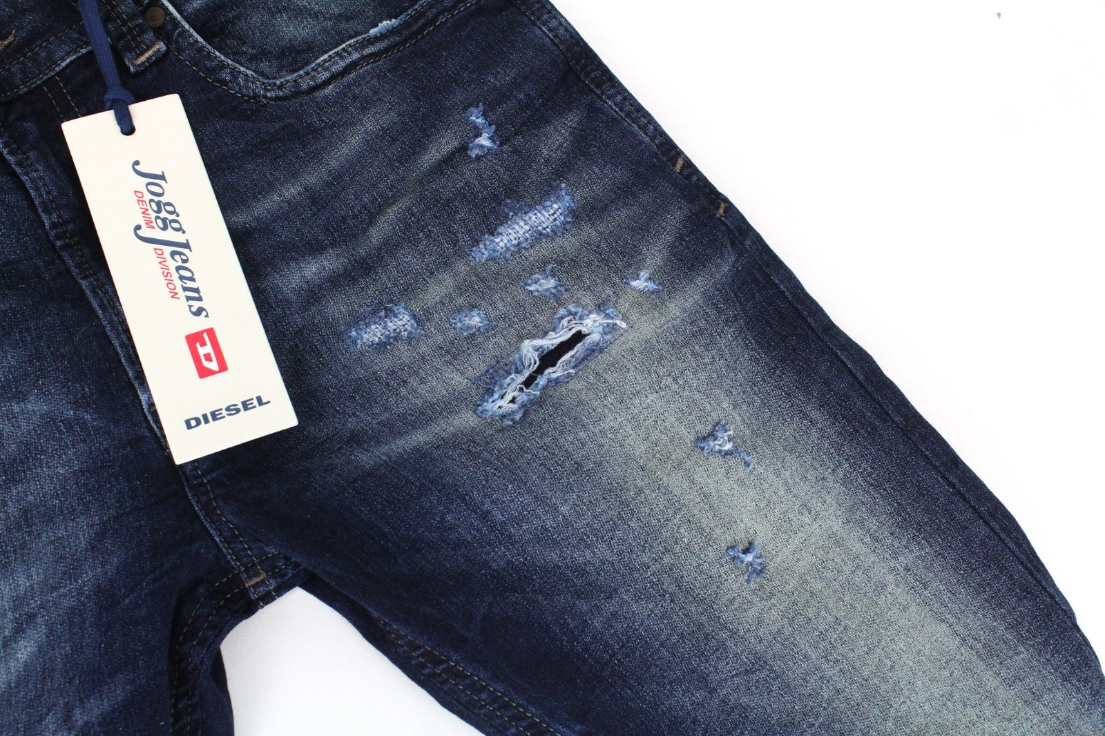DIESEL Thavar-NE R060S Men Jeans W28 Distress Blue Jogg Sweat Slim Carrot Cut