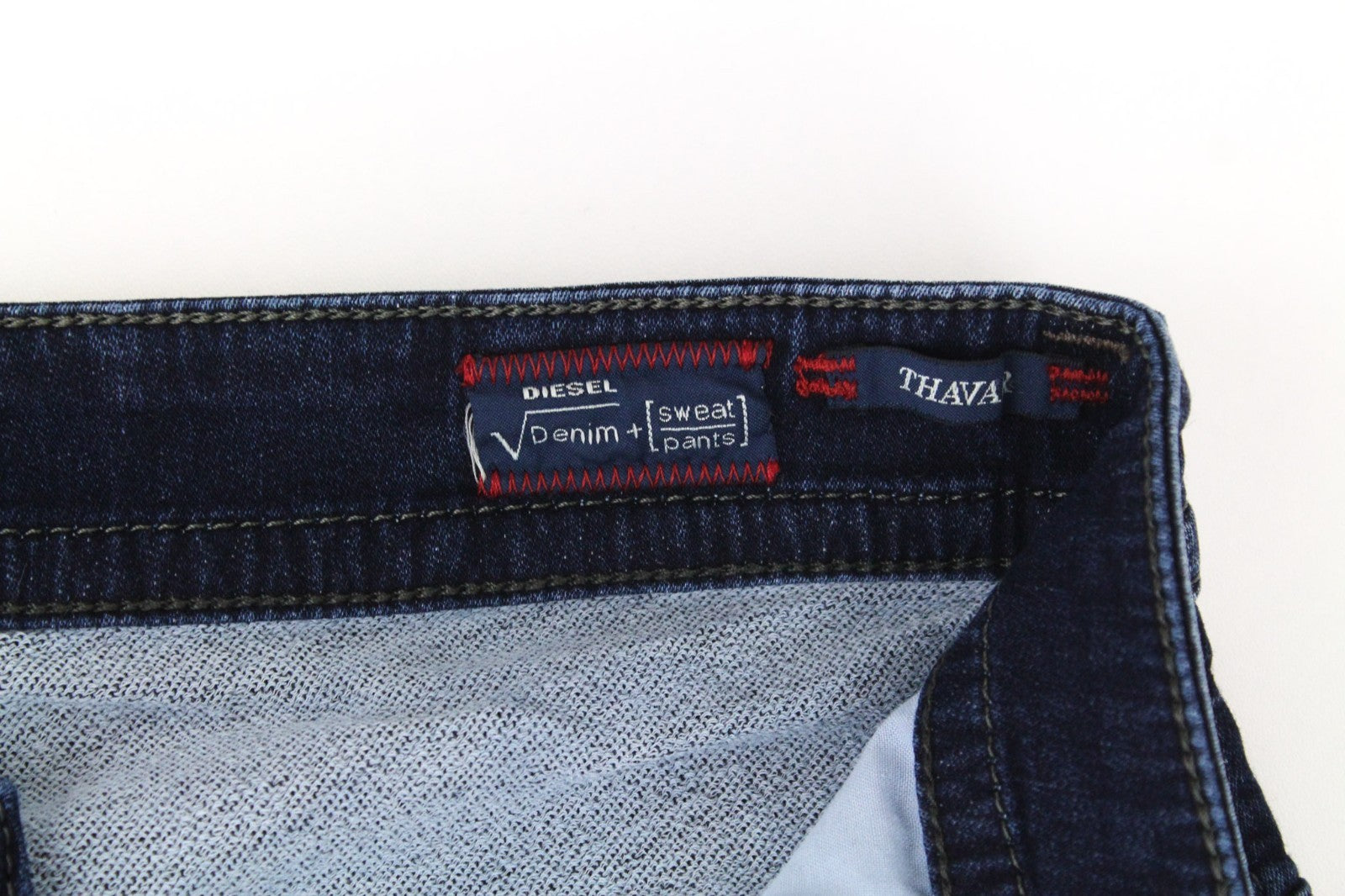 DIESEL Thavar-NE R060S Men Jeans W28 Distress Blue Jogg Sweat Slim Carrot Cut