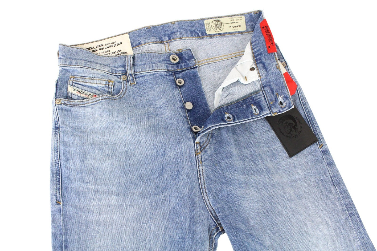 DIESEL D-Vider 081AL Men Jeans W29/L30 Light Blue Stretch Carrot Fit Button-Fly