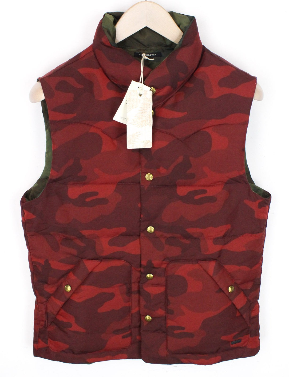 SCOTCH & SODA Men Vest M Red Reversible Camouflage Patterned Quilted Classic