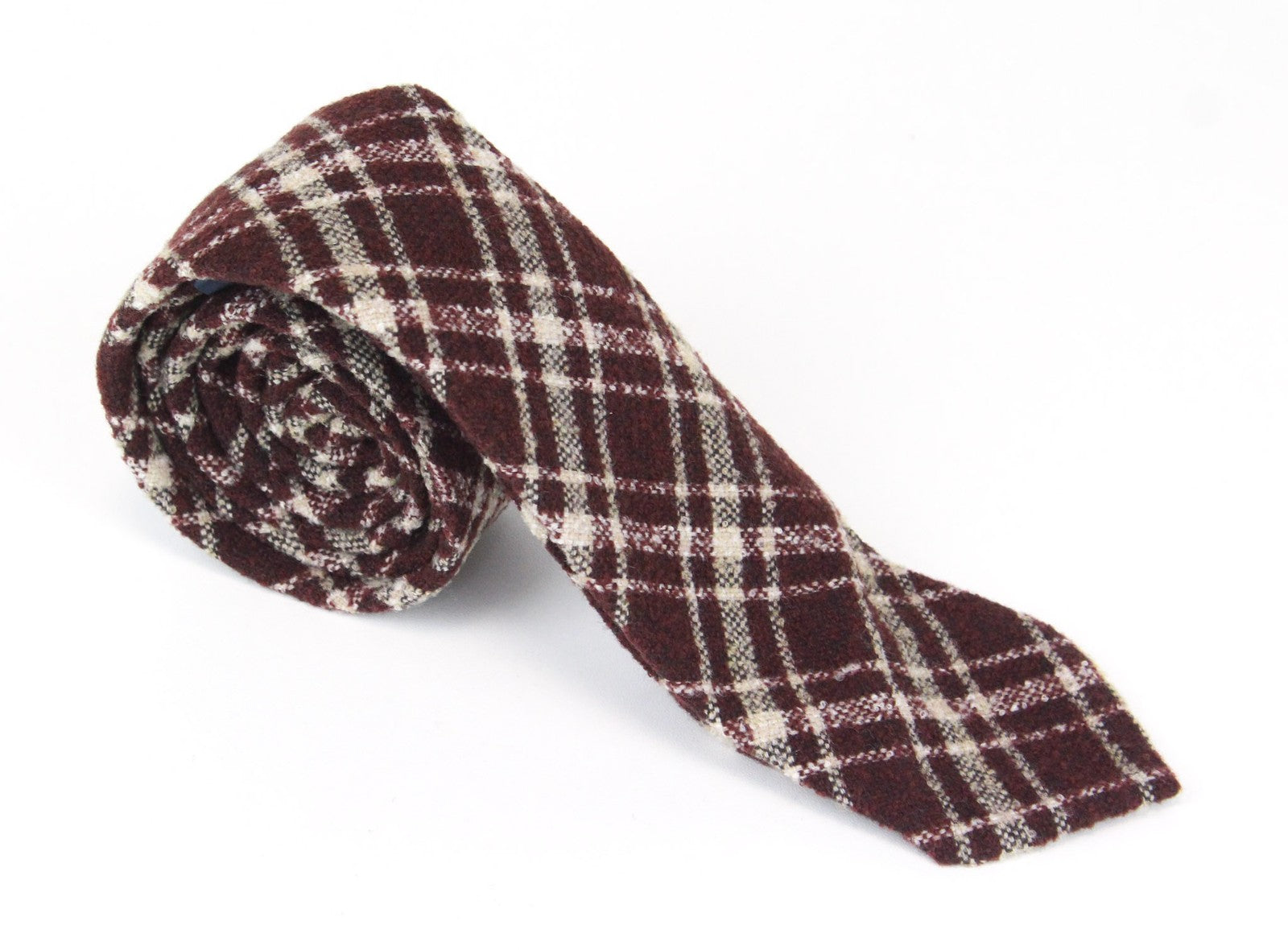 SUITSUPPLY Men Tie ~150 x 8 cm Wine Red Formal Knitted Plaid Check Wool Blend