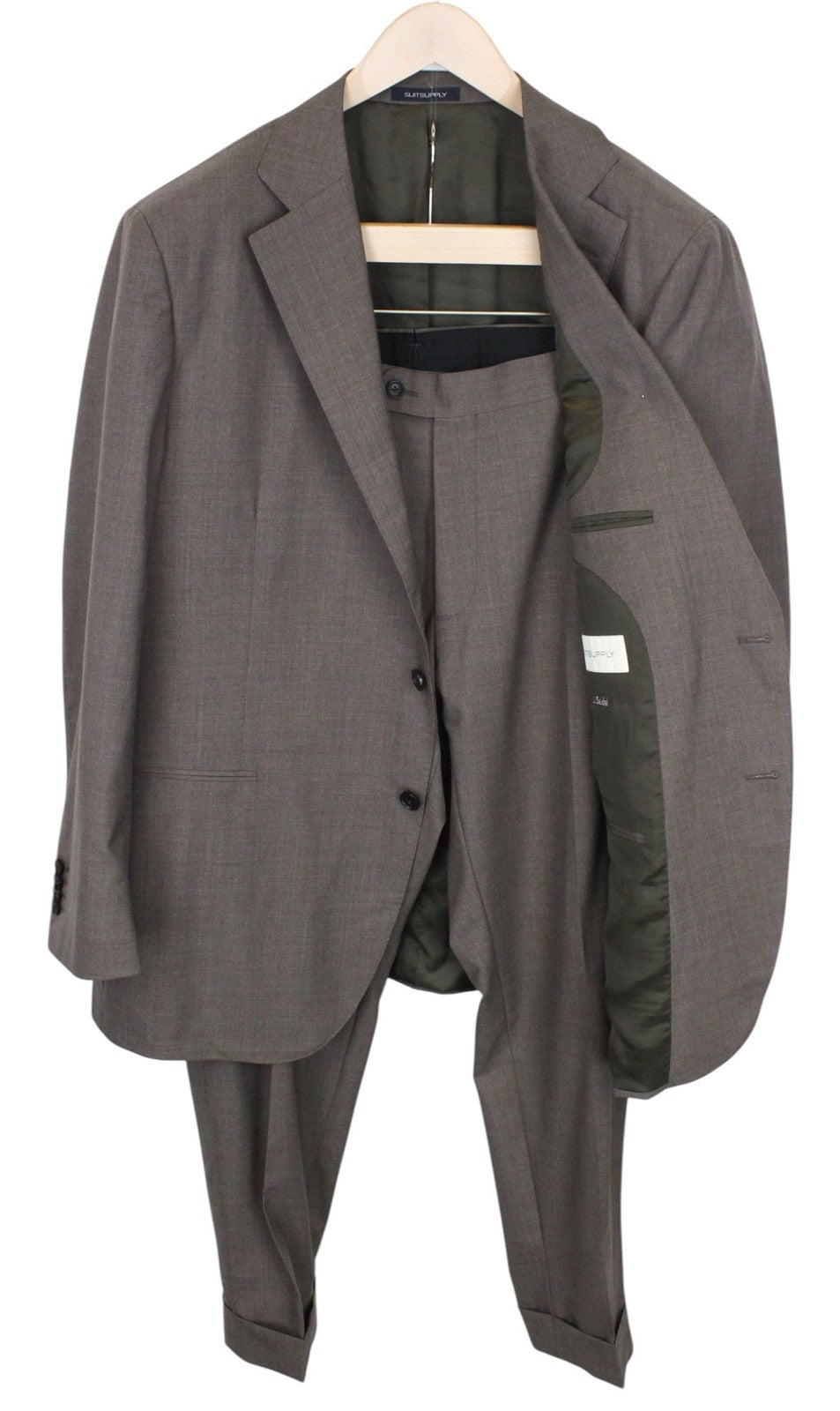 SUITSUPPLY La Spalla Men Suit UK48R Wool Tropical S120 Brown 2Pc Slim Melange