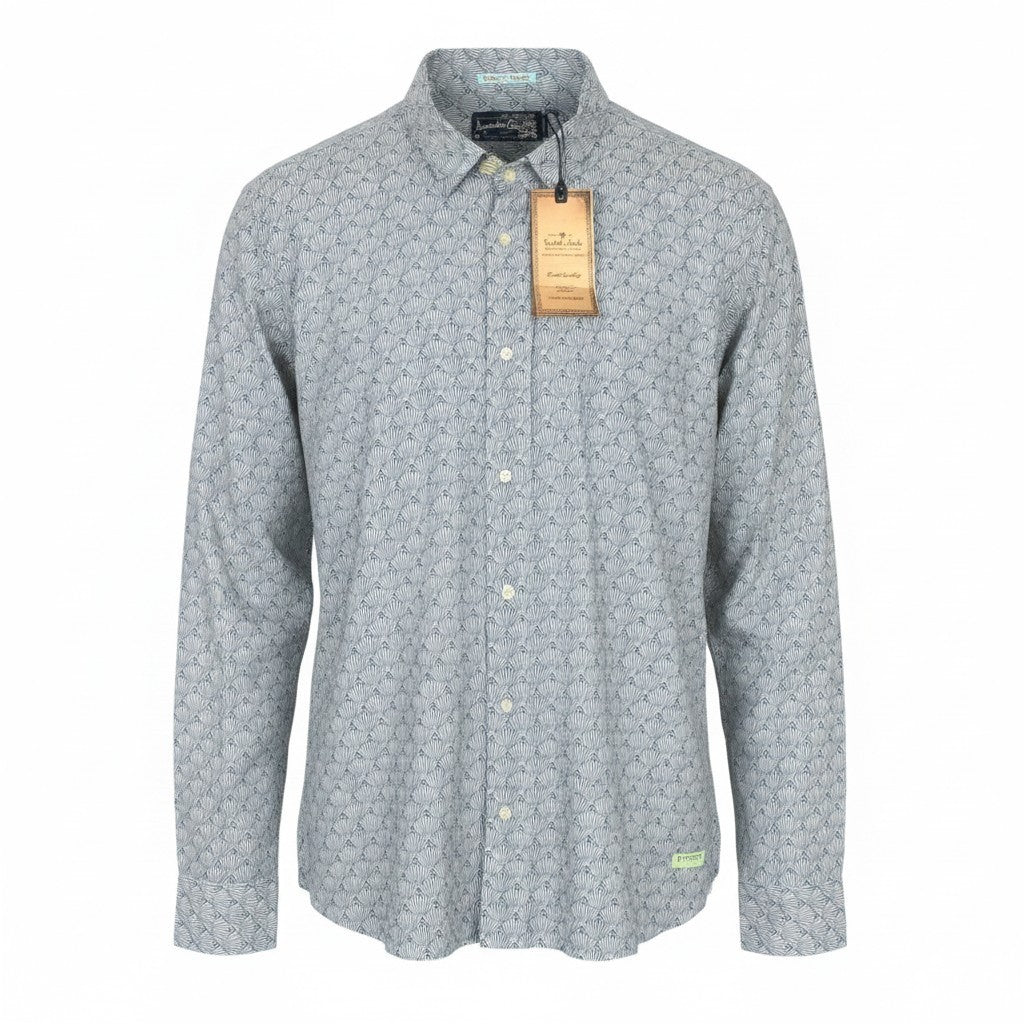 SCOTCH & SODA Men Shirt 2XL Pure Cotton Marine Blue Seashell Print Nautical