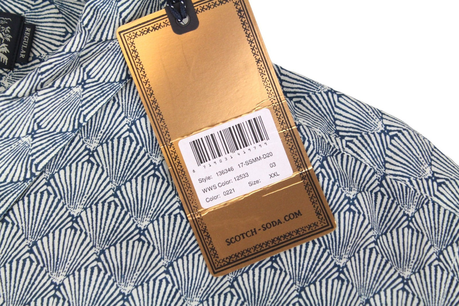 SCOTCH & SODA Men Shirt 2XL Pure Cotton Marine Blue Seashell Print Nautical