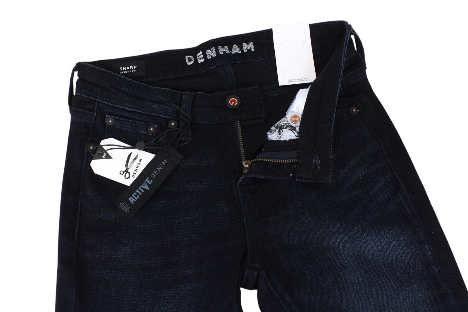 DENHAM Sharp Women Jeans W24/L30 Dark Blue Stretch Skinny Fit Zipped Classic