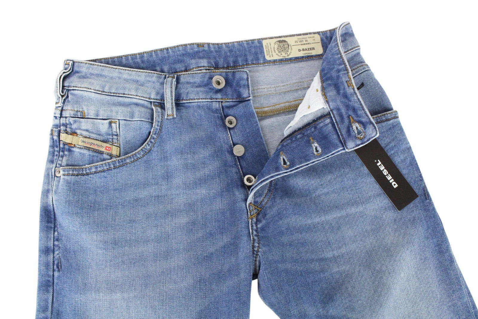 DIESEL D-Bazer 087AQ Men Jeans W28/L32 Faded Blue Stretch Tapered Fit Buttoned
