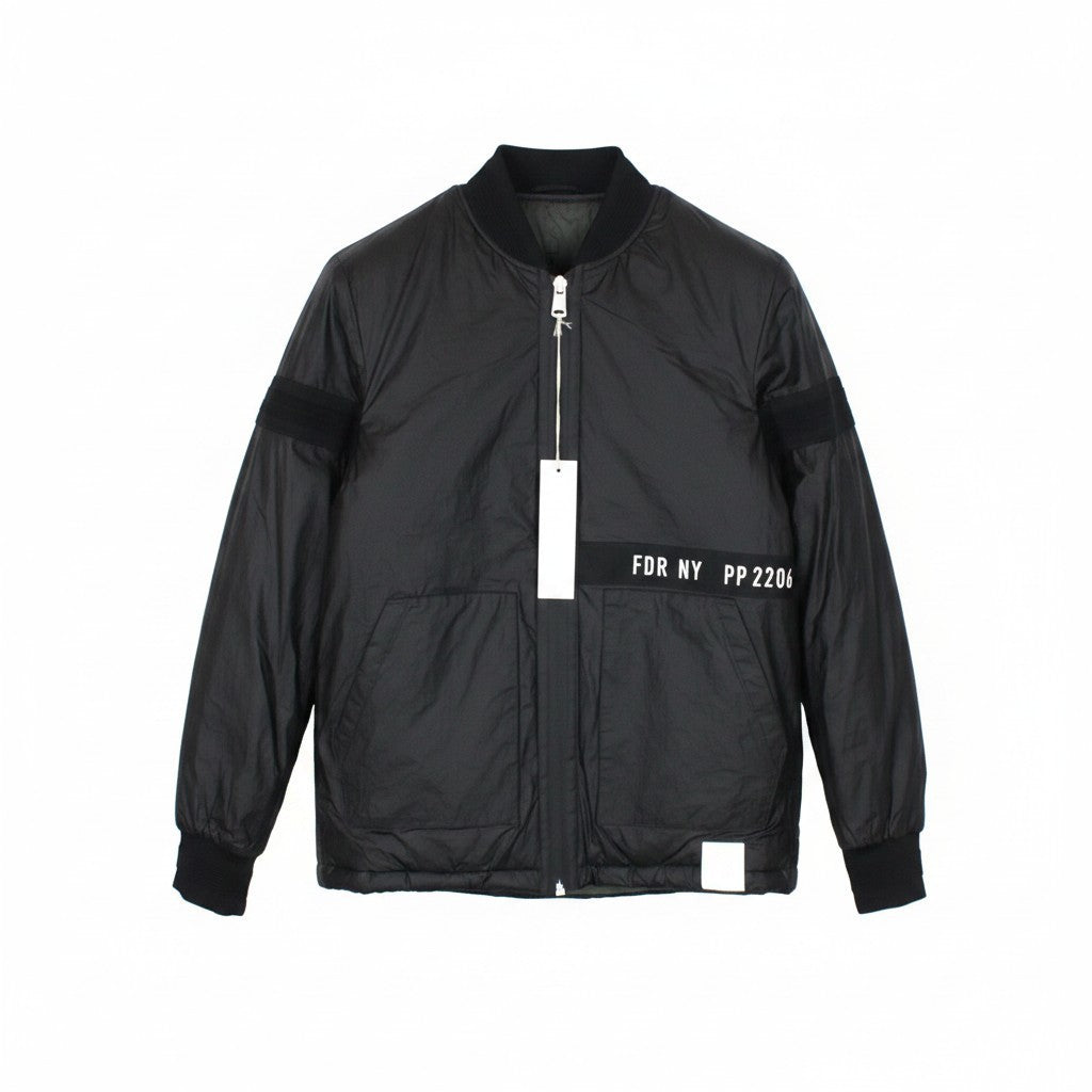 REPLAY Men Jacket S Black Bomber Classic Patched Lined Ribbed Henley Neckline