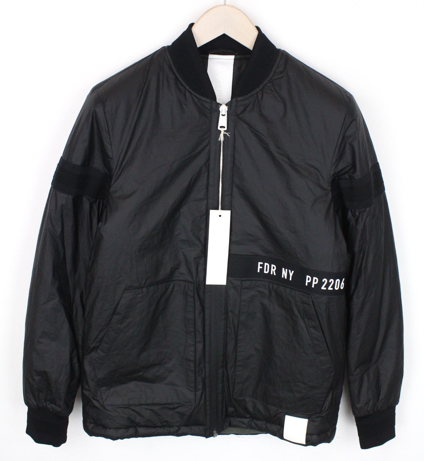 REPLAY Men Jacket S Black Bomber Classic Patched Lined Ribbed Henley Neckline
