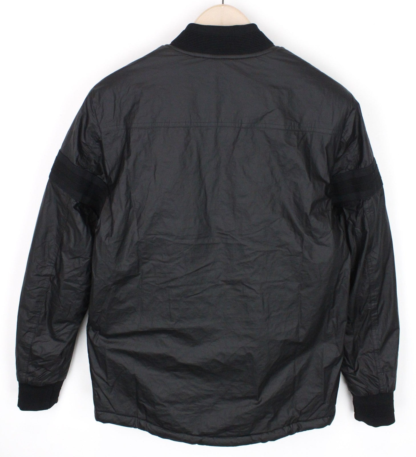 REPLAY Men Jacket S Black Bomber Classic Patched Lined Ribbed Henley Neckline