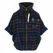 DESIGUAL Women Coat EU40 M Kimono Sleeve Blue Wool Blend Designer Tartan Check