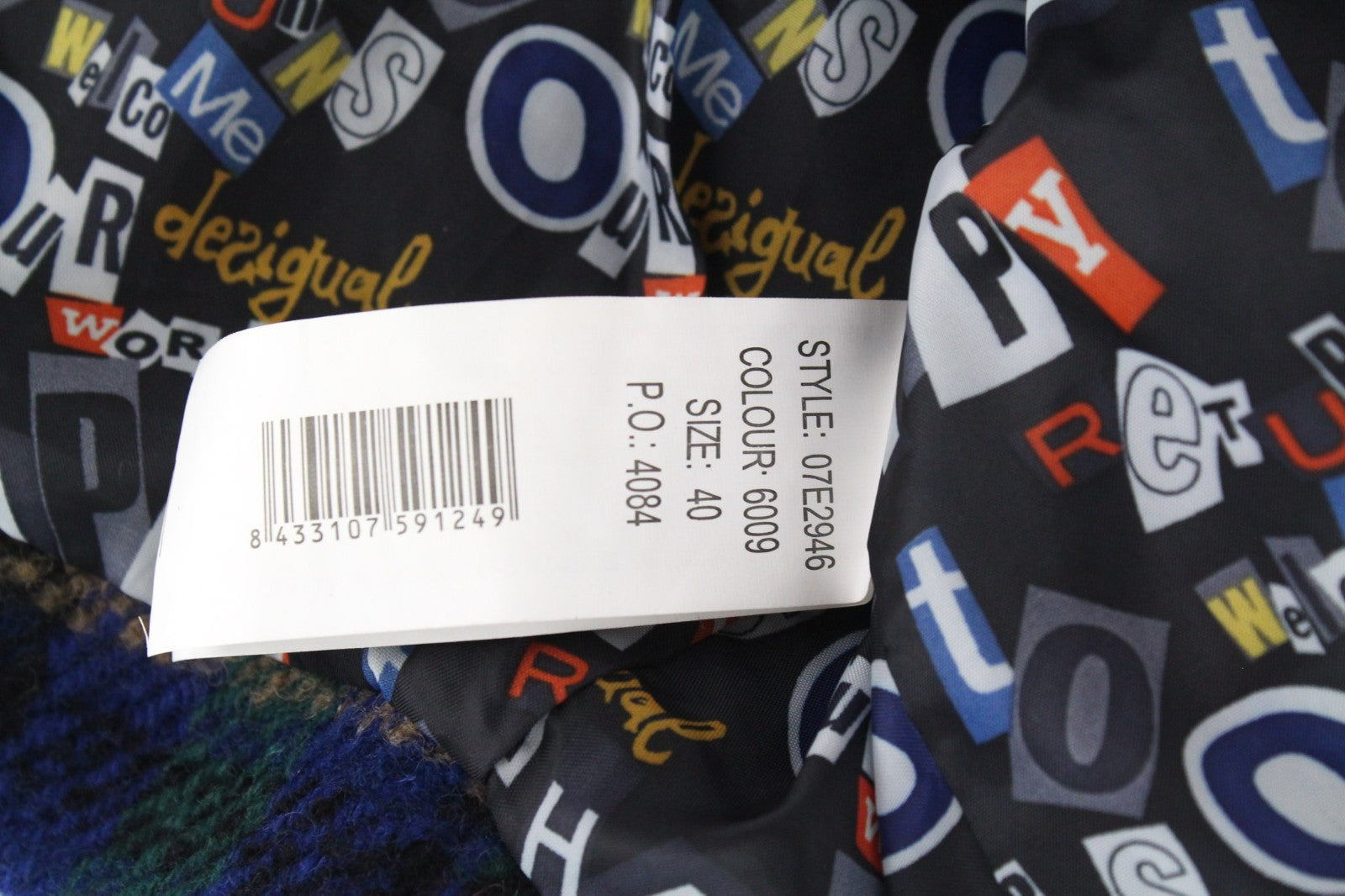 DESIGUAL Women Coat EU40 M Kimono Sleeve Blue Wool Blend Designer Tartan Check