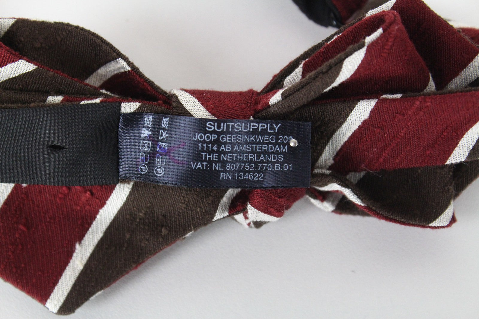 SUITSUPPLY Men Bowtie ~43 cm Red Brown Striped Pattern Pure Silk Classic Formal
