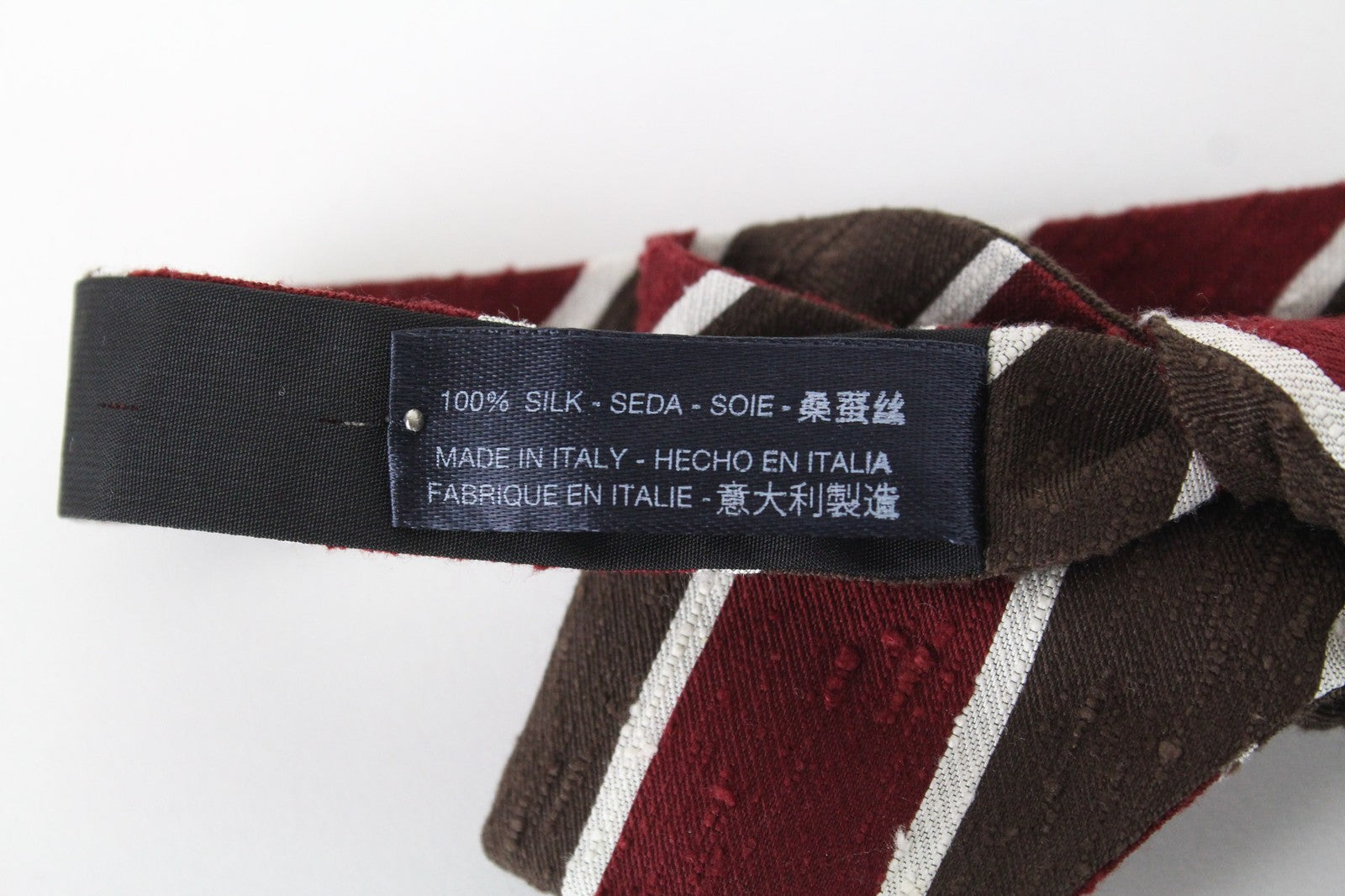 SUITSUPPLY Men Bowtie ~43 cm Red Brown Striped Pattern Pure Silk Classic Formal