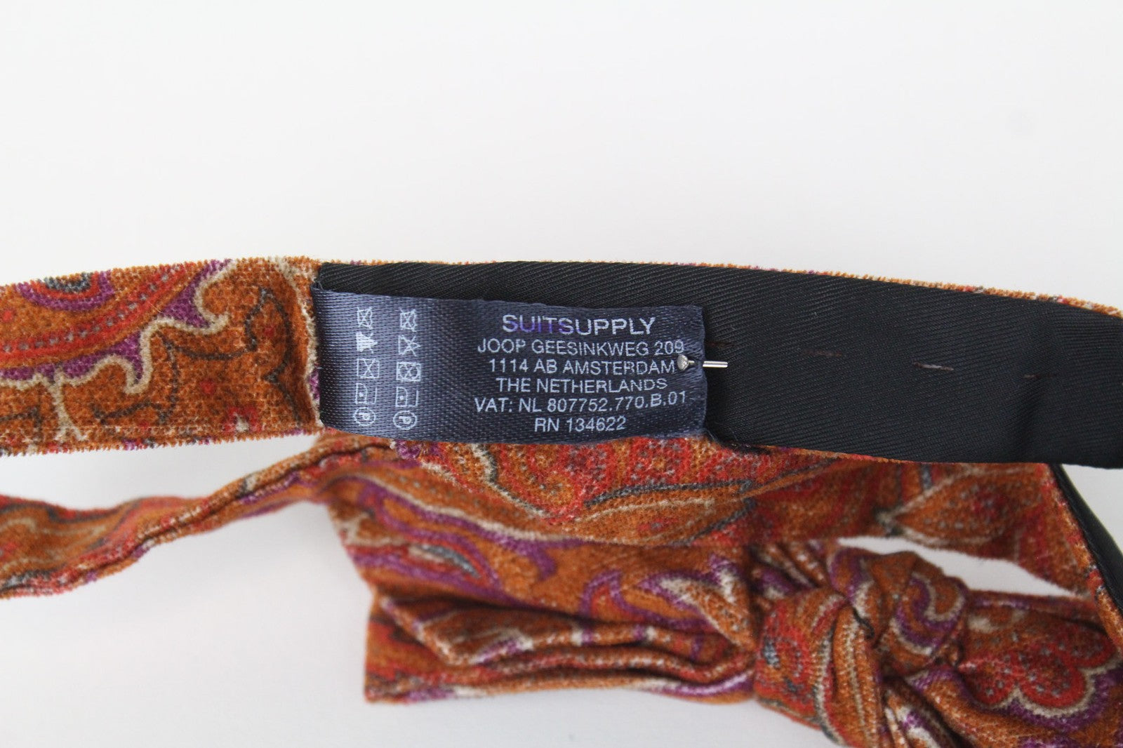 SUITSUPPLY Men Bowtie ~49 cm Orange Pure Cotton Patterned Butterfly Classic