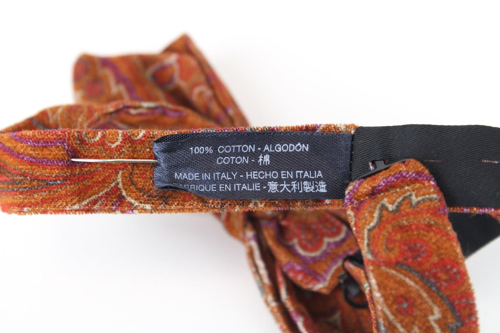 SUITSUPPLY Men Bowtie ~49 cm Orange Pure Cotton Patterned Butterfly Classic