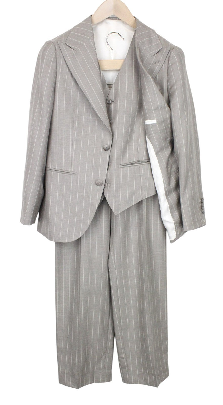 SUITSUPPLY La Spalla Men Suit UK34S Striped Wool Silk Linen Taupe Brown 3 Piece